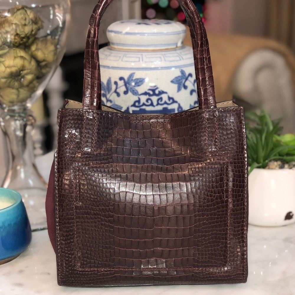 Banana Republic Burgundy leather & suede croc tote